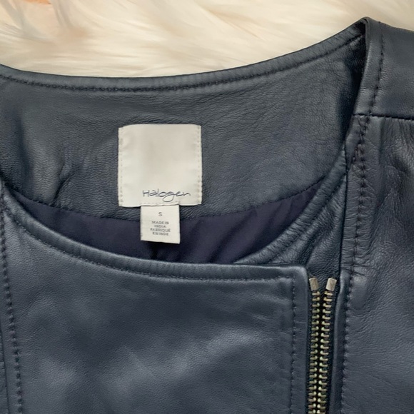 Navy Blue Halogen Leather Jacket - Picture 3 of 6